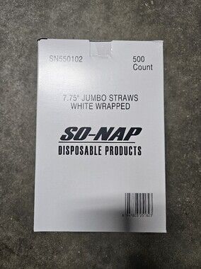 So-Nap 7.75" Jumbo White Wrapped Straws – 500 Count Box